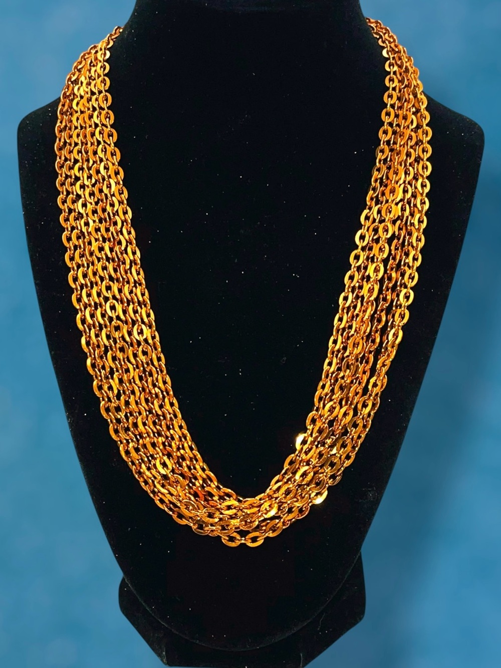 Vintage Eloxal Aluminum Copper Multi-Strand Chain Statement Necklace Lightweight